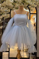 White Cold Shoulder Straps Puff Long Sleeves Homecoming Dresses