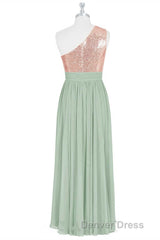 Rose Gold Sequins One-Shoulder Long Bridesmaid Dresses