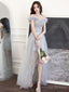 Gray Sweetheart Neck Tulle Long Prom Dress Gray Prom Dresses