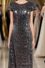 Black Sequin Cap Sleeve Backless Long Bridesmaid Dresses