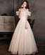 Champagne Tulle Lace Off Shoulder Long Prom Dress Tulle Prom Dresses
