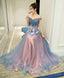 Gray Blue Tulle Off Shoulder Long Prom Dress Gray Blue Prom Dresses