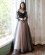 Black Tulle A Line Lace Long Prom Dress, Tulle Lace Prom Dresses