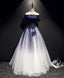 Blue Tulle Lace Long Prom Dress, Blue Tulle Lace Prom Dresses