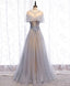 Gray Tulle Lace Long Prom Dress, Gray Tulle Prom Dresses, 3