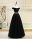 Black Tulle Sequin Long Prom Dress, Black Tulle Prom Dresses