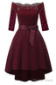 3/4 Sleeves Burgundy Off The Shoulder Prom Dresses Prom Gowns