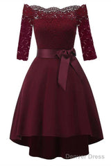 3/4 Sleeves Burgundy Off The Shoulder Party Dress Prom Gown