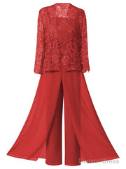 Mother of the Bride Dresses, Lace Chiffon Three-Piece Plus Size Mother of the Bride Pant Suits