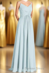 Mint Green Chiffon Twist Front A-Line Long Bridesmaid Dresses