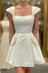 Cap Sleeves Short Yellow Homecoming Dresses with Lace Up Back