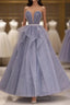Purple Sweetheart Neck Tulle Sequin Long Prom Dress, Tulle Prom Dresses