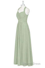 Sage Green Halter Backless A-Line Bridesmaid Dresses