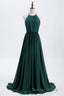 Hunter Green Halter Chiffon A Line Long Bridesmaid Dresses