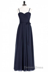Black Chiffon Sweetheart Spaghetti Straps A-Line Long Bridesmaid Dresses