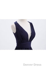 Empire Navy Blue Chiffon A-line Long Bridesmaid Dresses