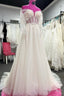 White Off The Shoulder Tulle Beaded A Line Long Wedding Dresses