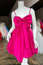 Fuchsia Straps Satin A Line Homecoming Dresses with Bow