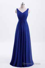 Royal Blue Pleated A-line Chiffon Long Bridesmaid Dresses