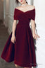 Beautiful Wine Red Velvet Tea Length Prom Dress, Bridesmaid Dresses