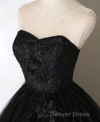 Black Sweetheart Neck Tulle Long Prom Dresses, Black Evening Dresses