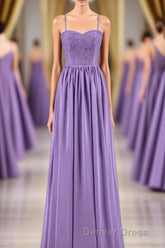 Purple Spaghetti Straps A-Line Long Bridesmaid Dresses