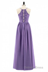 Purple Spaghetti Straps A-Line Long Bridesmaid Dresses