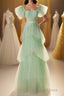 Mint Green Flare Sleeves Ruffles Long Prom Dresses