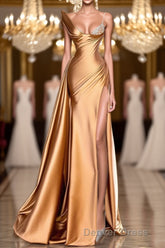 One Shoulder Long Sleeves Mermaid Prom Dresses Split With Beads