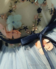 Gray Blue Tulle Short Prom Dresses, Tulle Homecoming Dresses