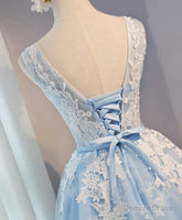 Blue V Neck Tulle Short Prom Dress, Blue Homecoming Dress