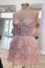 Pink Straps Sequined Multi Layers Tulle Homecoming Dresses