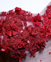 Red Sweetheart Neck Lace Short Prom Dresses