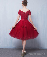 Burgundy Tulle Lace Short Prom Dress Burgundy Lace Homecoming Dress