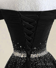 Black Tulle Sequin Long Prom Dress, Black Tulle Evening Dress