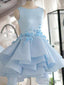 3D Flower Short Blue Prom Dress, 3D Floral Short Blue Graduation Homecoming Dresses