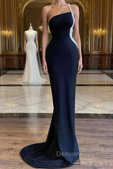 Black One Shoulder Pearl Beadings Mermaid Long Evening Dresses