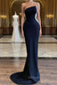 Black One Shoulder Pearl Beadings Mermaid Long Prom Dresses