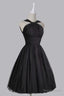Vintage A Line Straps Knee Length Chiffon Sash Backless Black Prom Homecoming Dresses
