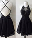 A Line Jewel Backless Short Black Lace Homecoming Dresses 2026 with Beading