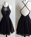 A-Line Jewel Backless Short Black Lace 2025 with Beading Homecoming Dresses