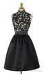 A Line High Neck Open Back Above Knee Black Homecoming Dresses 2026 with Lace Sequins