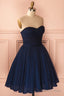 Strapless Short Navy Blue Tulle Homecoming Dresses