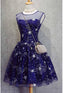 A-Line Scoop Royal Blue Tulle Short Homecoming Dress 2025 with Appliques