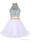 Two Piece High Neck White Tulle Short Homecoming Dresses 2026 with Beading Rhinestone