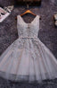 Princess/A-Line V-Neck Appliques Gray Tulle Homecoming/Prom Dresses