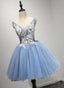 A Line Crew Neck Blue Appliques Homecoming Dresses 2026