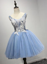 A-Line Crew Neck Blue Appliques Homecoming Dress 2025