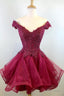 Princess Off the Shoulder Wine Red Short Homecoming Dresses