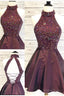 High Neck Short Sparkle Burgundy Homecoming Dresses
